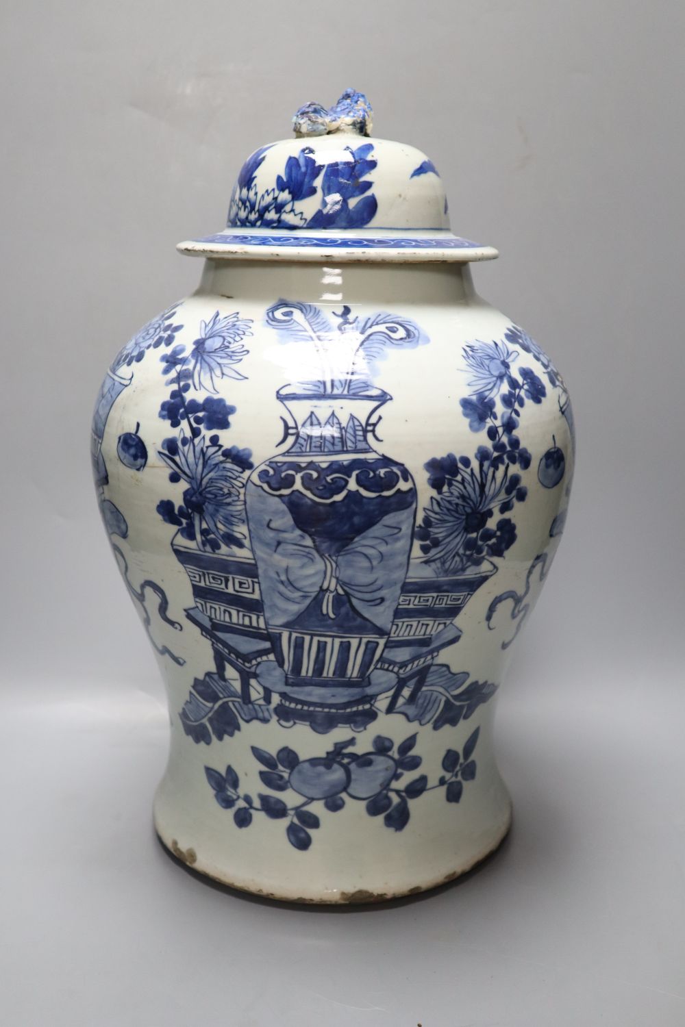 A 19th century Chinese blue and white jar and cover, height 43cm overall